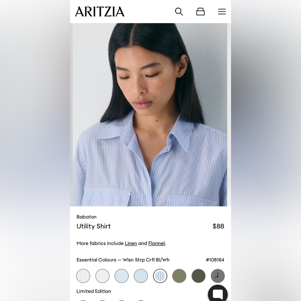 Aritzia Babaton Blue Striped Utility Shirt